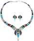 Multicolor Inlay Sterling Silver Link Necklace Earrings Set GS75564